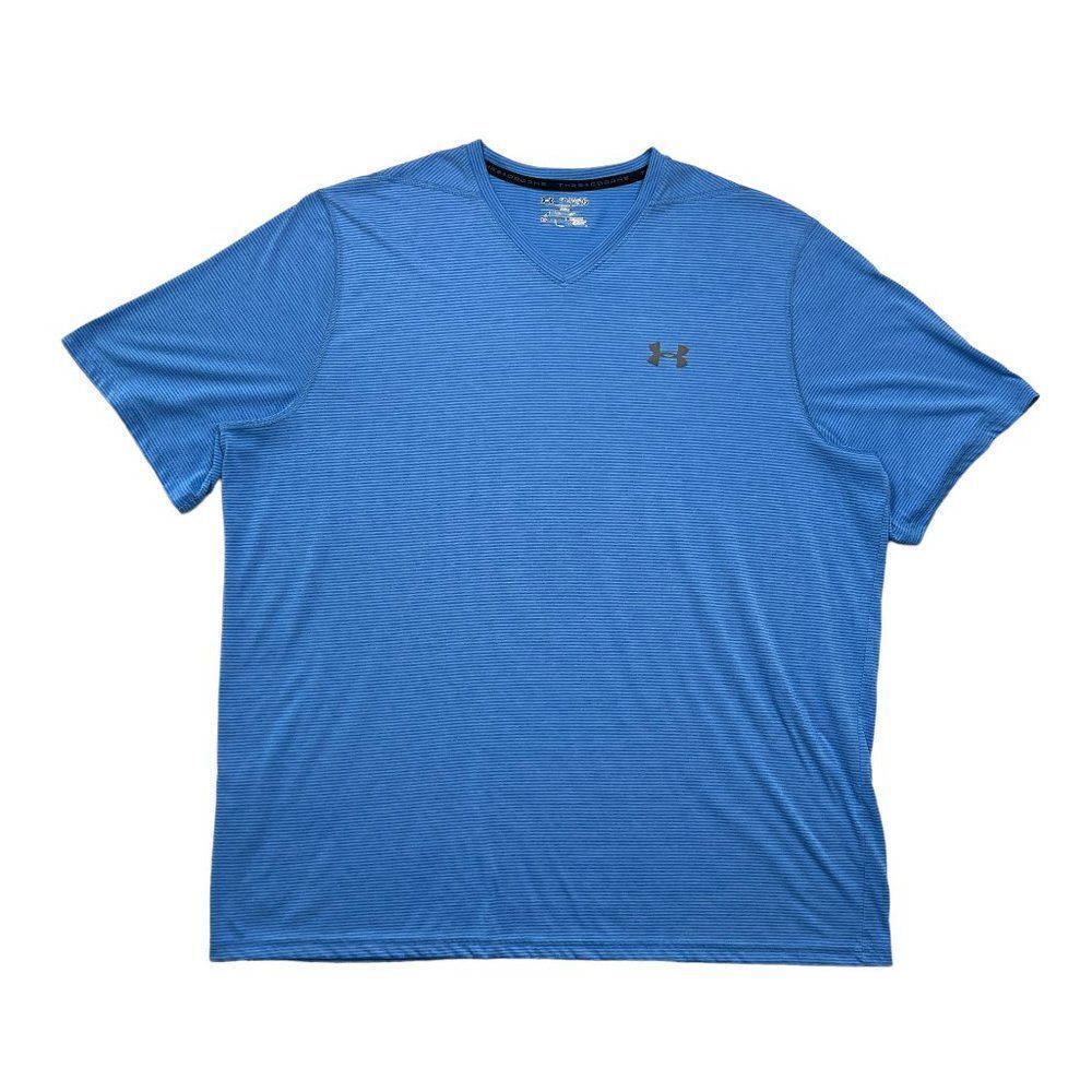 Under Armour Shirt Men's XXL Blue Horizontal Striped HeatGear V-Neck T-Shirt